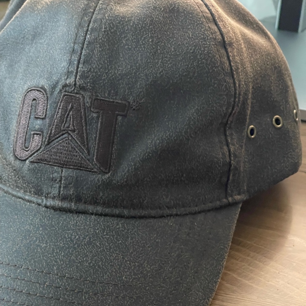 CAT Caterpillar Black Logo Faux Leather Baseball Dad Cap Adjustable